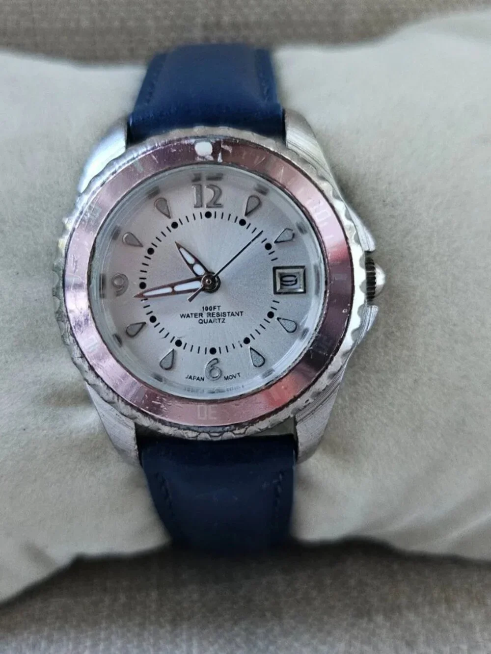 Women Wristwatch Blue Genuine Leather Strap Date Calendar Analog Quartz Watch